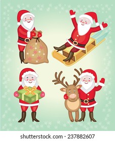 Set of christmas icons with Santa Claus