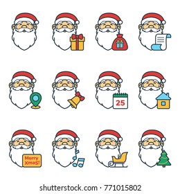 Set of Christmas Icons with Santa Claus. Vector illustration