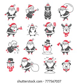 Set of Christmas Icons with Santa Claus