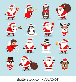 Set of Christmas Icons with Santa Claus