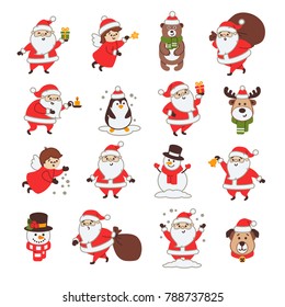 Set of Christmas Icons with Santa Claus