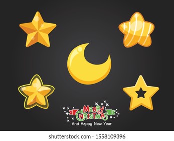 Set of Christmas icons Star shape. Celebration event for Merry Christmas and New Year. Vector clipart illustration on color background