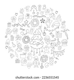 A set of Christmas icons with a thin line , vector doodle illustration.
