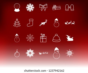 Set of Christmas icons vector design. White Christmas icons on red background