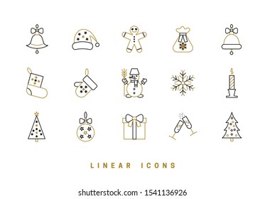 Set of Christmas icons. Xmas objects. Stylish logos in linear style. Festive New Year outline icon. Vector illustration