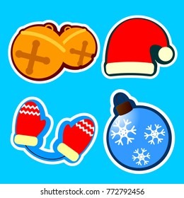 Set Christmas icons, Xmas symbols, isolated stickers, flat design template, vector illustration