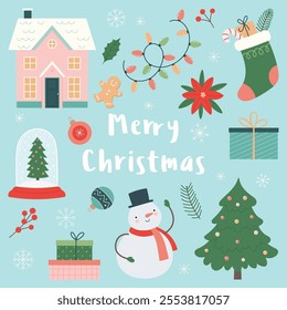 Set of Christmas illustration. Cute illustration for design, greeting card, decoration, textile.