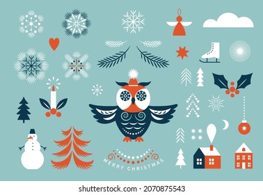 Set of Christmas illustrations, design elements. Vector collection of xmas elements	
