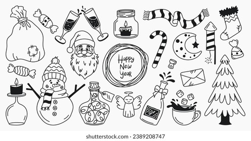 Conjunto de ilustraciones navideñas sobre fondo blanco