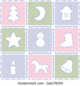 Set Christmas illustrations in the seamless squares