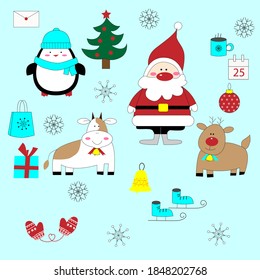 conjunto de ilustraciones navideñas al estilo de plano