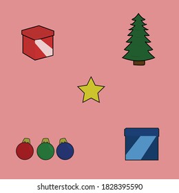 set of christmas images on color background