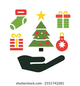 Set of The Christmas Item icon vector art.