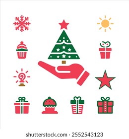 Set of the Christmas item icon vector silhouette.