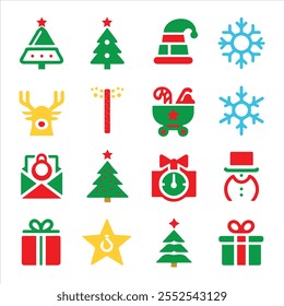 Set of the Christmas item icon vector silhouette.