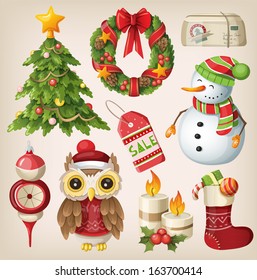 Set of christmas items and characters