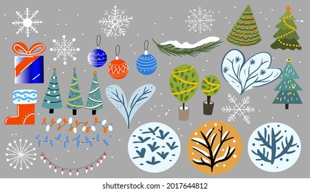 A set of Christmas items. Hand drawing.