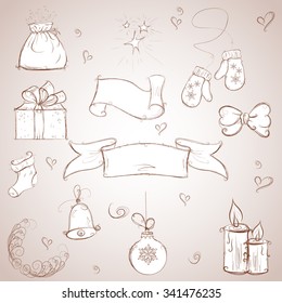 set of Christmas items. sketch vector