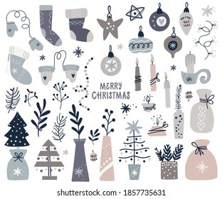 Set of Christmas items. Vector illustration for greeting cards, christmas invitations and scrapbooking