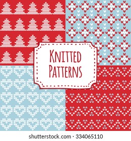 Set of  christmas knitted seamless patterns, scandinavian design, vector illustration background