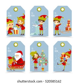 Set of Christmas label with Santa Claus elf