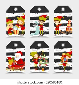 Set of Christmas label with Santa Claus elf for shop, website, sale