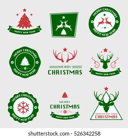 Set of Christmas Labels and Badges Vector Design Elements Set. Merry Christmas and Holidays Wishes Retro Typography Greeting Cards, Posters and Flyers, Vector Illustartor