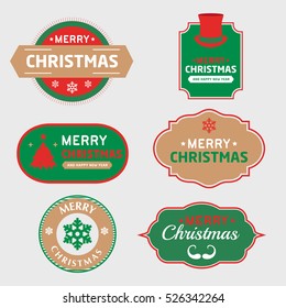 Set of Christmas Labels and Badges Vector Design Elements Set. Merry Christmas and Holidays Wishes Retro Typography Greeting Cards, Posters and Flyers, Vector Illustartor