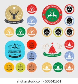 Set of Christmas Labels and Badges Vector Design Elements Set. Merry Christmas and Holidays Wishes Retro Typography Greeting Cards, Posters and Flyers, Vector Illustartor
