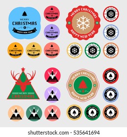Set of Christmas Labels and Badges Vector Design Elements Set. Merry Christmas and Holidays Wishes Retro Typography Greeting Cards, Posters and Flyers, Vector Illustartor
