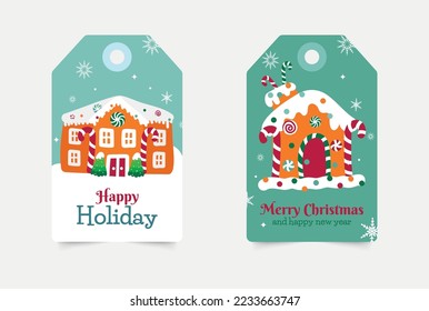 Set of christmas labels with cute hand drawn houses