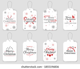 Set of Christmas labels Elegante. Seasonal sale badges design. Trendy and simple set of christmas cards. Christmas gift tags with handwritten calligraphy. Vector illustration