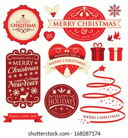 Set of Christmas labels, frames and banners. EPS 