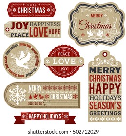 Set of Christmas labels, frames and gift tags.  