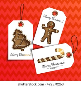 Set of Christmas labels with gingerbread. Vector poster.