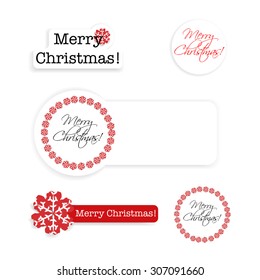 Set of christmas labels with hand drawn snowflakes and shadows