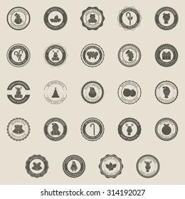 Set of christmas labels on a grey background
