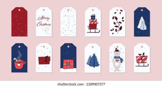 set of christmas labels, polar bear, cute christmas characters, set of christmas tags,set of christmas cards	