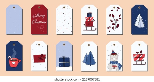 set of christmas labels, polar bear, cute christmas characters, set of christmas tags,set of christmas cards	