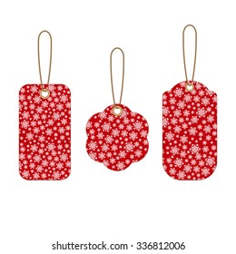 Set of Christmas labels with red background from snowflakes. Element for your Christmas designs, projects, promotional sales and other your projects. Just write your text.