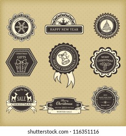 Set of Christmas labels in retro style