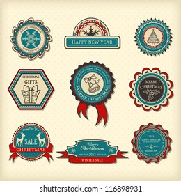 Set of Christmas labels in retro style