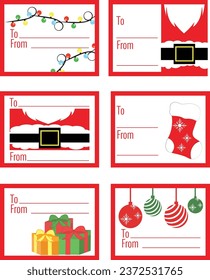 Set of Christmas labels and tags for gifts. To and From design with Christmas elements. Christmas vector design for presents.