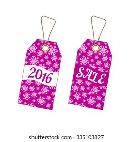Set of Christmas labels tags with pink background from snowflakes. Element for your Christmas designs, projects, promotional sales and other your projects