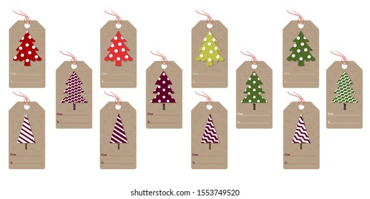 Set of Christmas labels with Christmas trees.