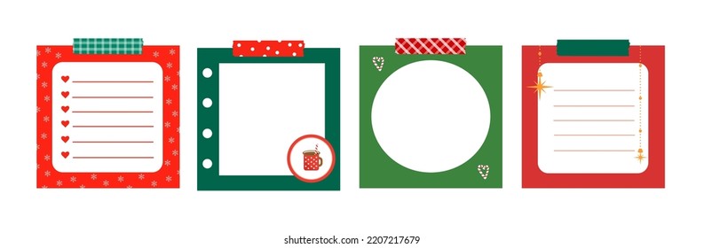 Juego de etiquetas de Navidad. Planificador de moda navideña minimalista. Para el menú, la lista de tareas pendientes de Navidad. Plantilla dibujada a mano con textura. Scrapbooking. Gráficos vectoriales de estilo plano