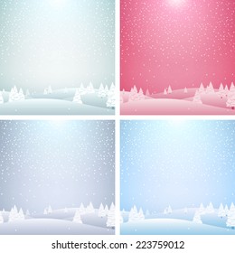 Set of Christmas landscape backgrounds in different colors. Postcard design. New year illustration.