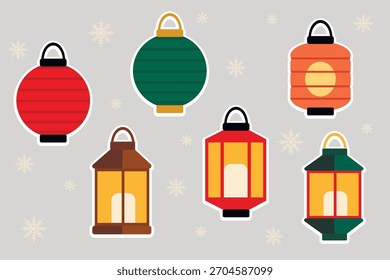 Set of Christmas lanterns in flat style