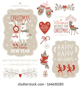 Set of Christmas lettering and graphic elements 