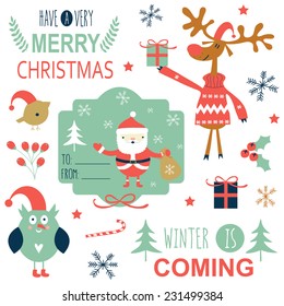 Set of Christmas lettering and graphic elements